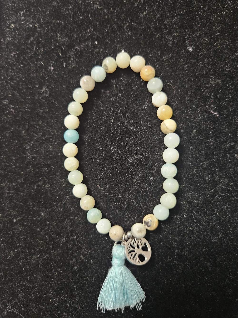 Tree of Life Amazonite Beaded Bracelet with Tassel - Light Aqua